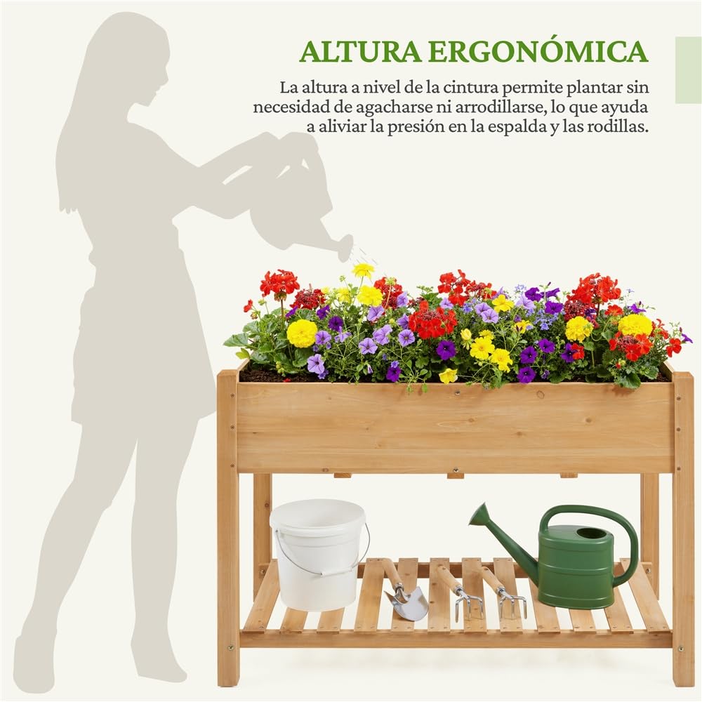 Yaheetech Huerto Urbano 2 Pisos con Estantes Jardinera Elevada de Madera Abeto Mesa de Cultivo para Plantas Flores Balcón Jardín 119x80x57cm
