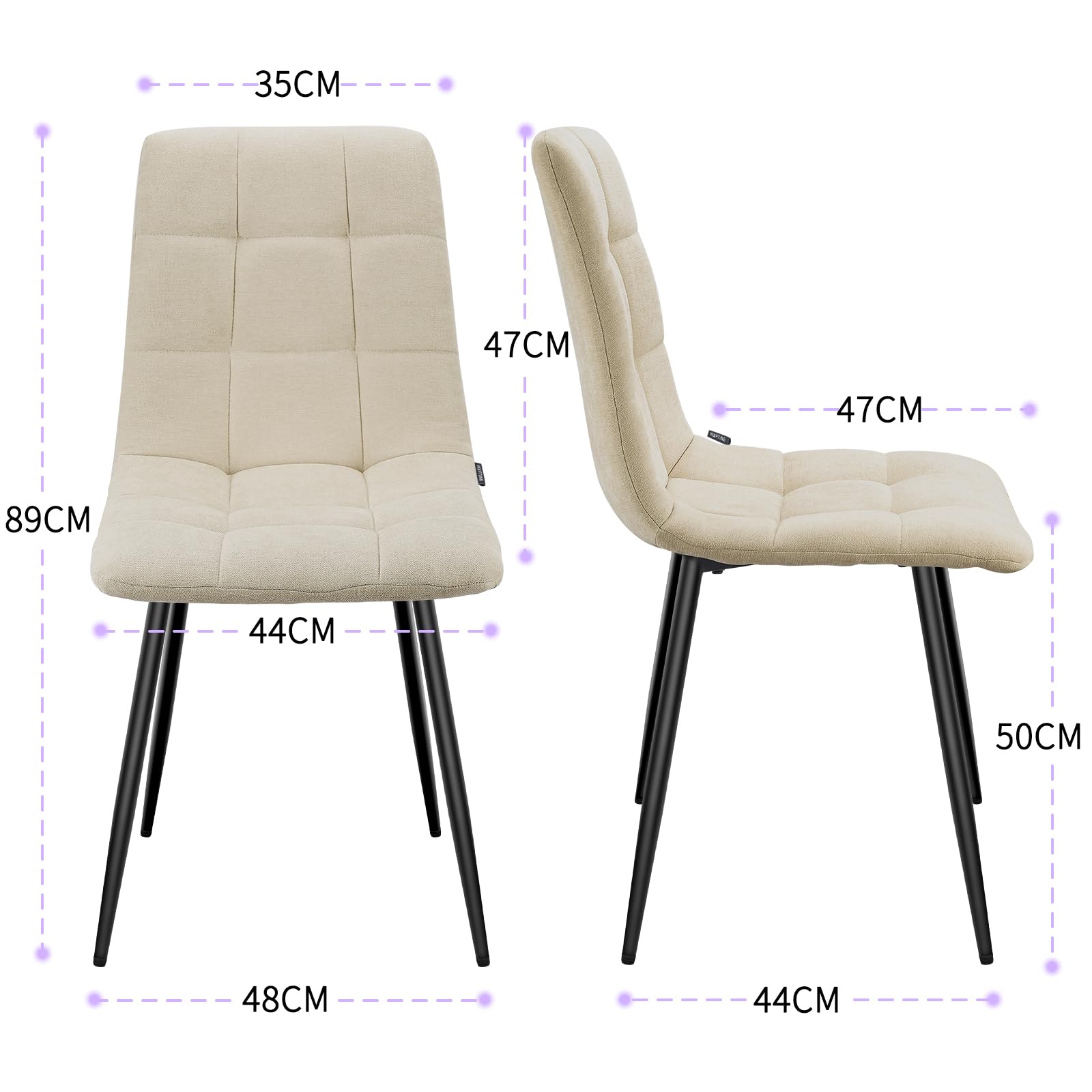 WAFTING Essgruppe Esstisch mit 6 Stühlen, 140×80×73cm HDF Esstisch mit Helle Holzmaserung, und Gepolsterte Beige Esszimmerstühle mit hoher Rückenlehne und Leinendesign, für Küche Esszimmer, Wohnzimmer