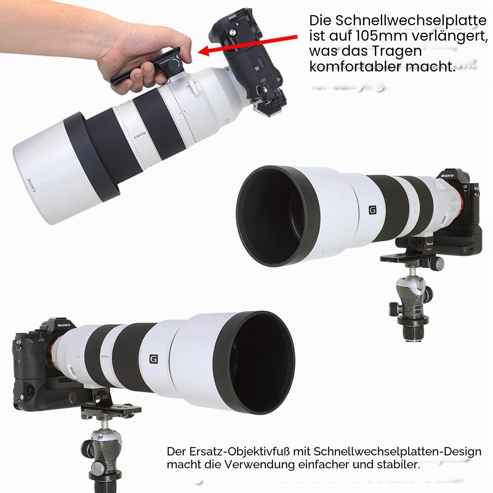 iShoot Ersatz-Objektivfuß IS-THS260 für Sony FE 200–600 mm f/5.6–6.3 G OSS Super Telezoom-E-Mount Objektiv SEL200600G – Arca-Swiss Style – integrierte 105 mm Länge Schnellwechselplatte
