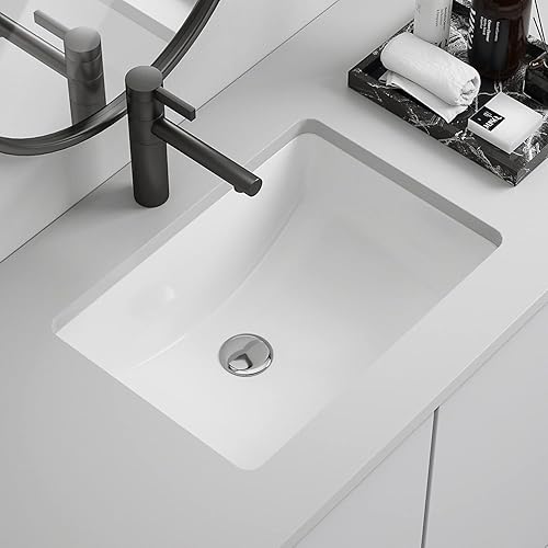 Bathroom Sink Undermount Rectangle White Ceramic Sink for Bathroom with Overflow Vanity Sink ECU1812
