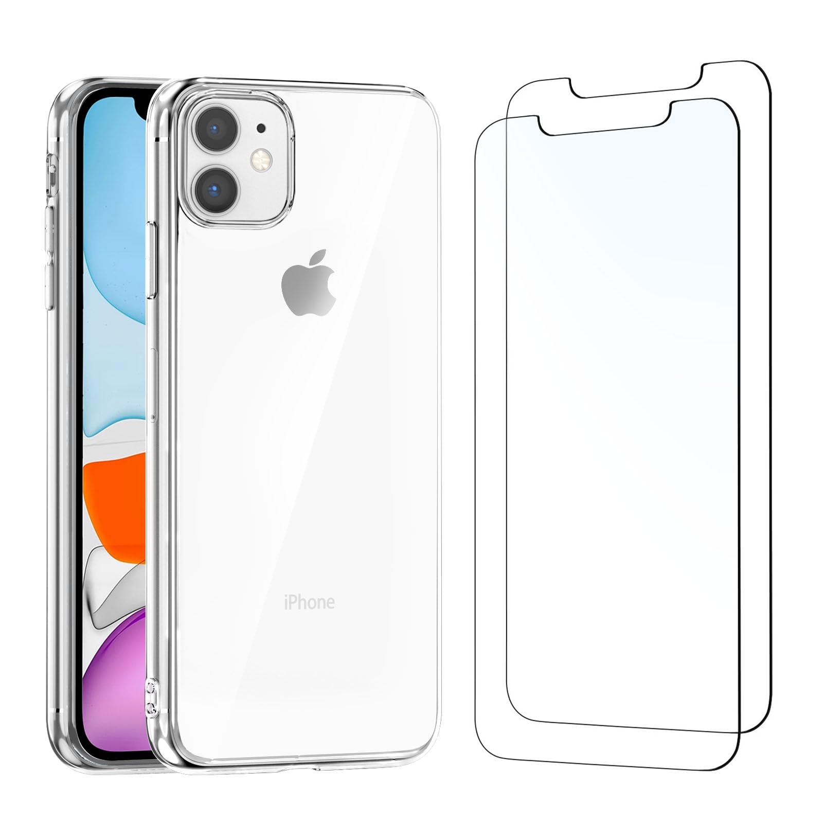 NEW'C Cover per iPhone 11 Gel TPU in silicone custodia ultra trasparente e 2 × vetro temperato per iPhone 11, Pellicola proteggi schermo