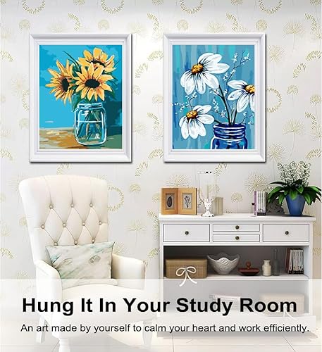 Miniatura 110 de Baisite 1112 Pintura por números, para adulto, principiante, niño, 12 pulgadas de ancho x 16 pulgadas de largo, 2 lienzos, 8 pinceles de madera