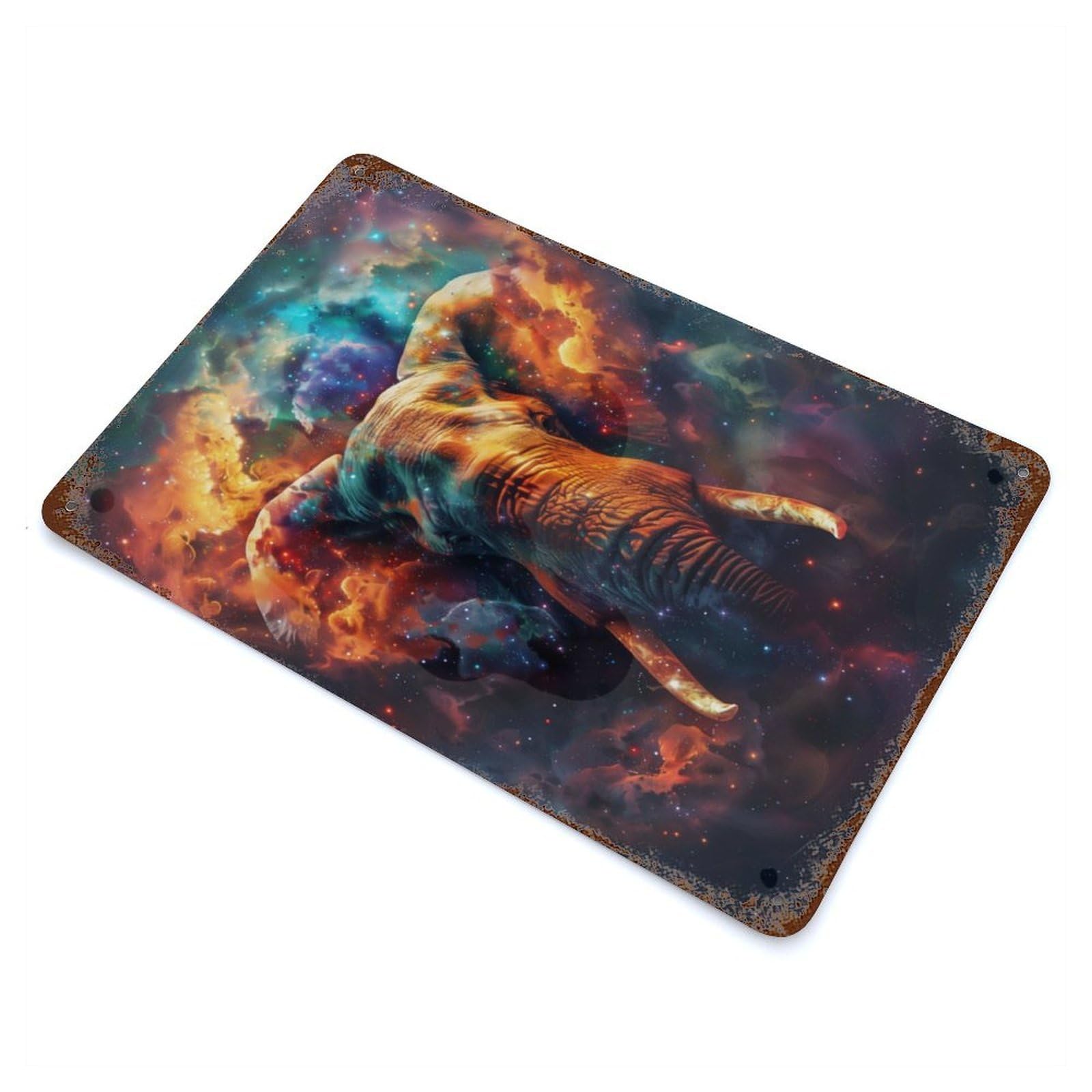 Cosmic Elephant Dream Aged Metal Wall Plaque 11.8"x7.9", Industrial Home Decor for Pub, Kitchen And Man Cave Decor