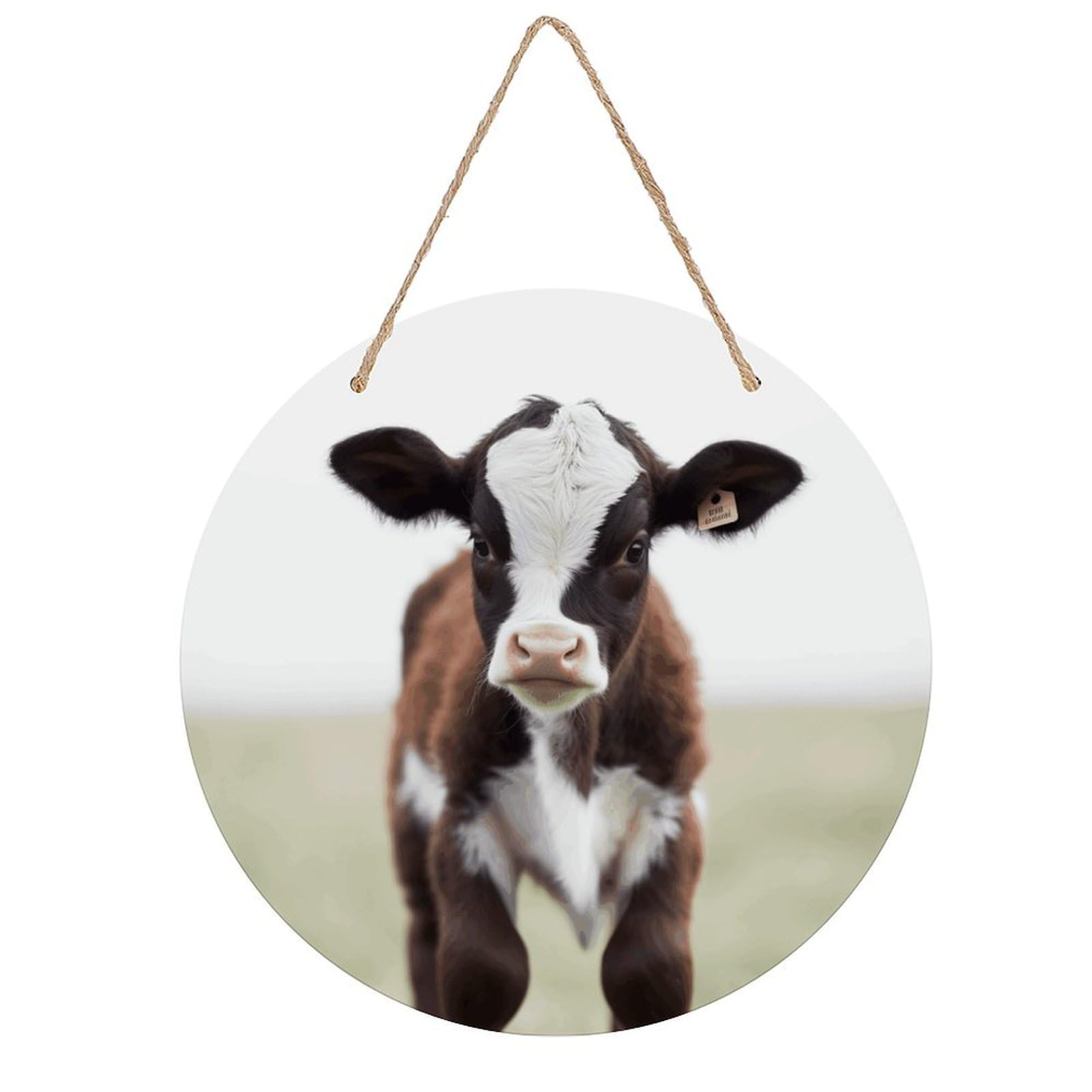 VstaDank Cow Wall Art Decor with Ropes Wooden Hanging Sign Hanging Wall Decor Artwork Round Wood Painting Modern Wall Prints Decor Picture for Office Bar Home Decors