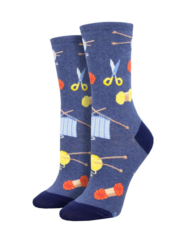 Socksmith Women's Sew Kit Crew Socks, Blue Heather, Blue Heather, One size