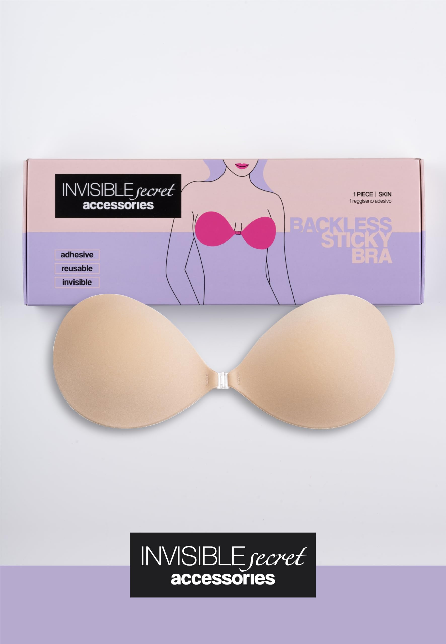 Lovable Reggiseno Invisibile e Adesivo, Senza Spalline, Coppe Adesive con Tessuto Esterno, Autoreggenti, Riutilizzabili, Invisible Secret Donna