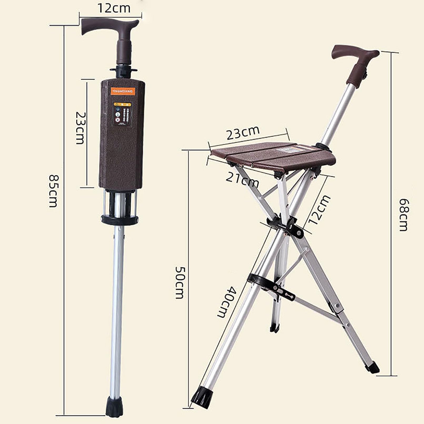 Generico Bastone da Passeggio Pieghevole con Sedile, Sedia Portatile con Bastone da Passeggio in Lega di Alluminio, Sgabello treppiede Leggero con Funzione di sblocco automaticoBlack,S