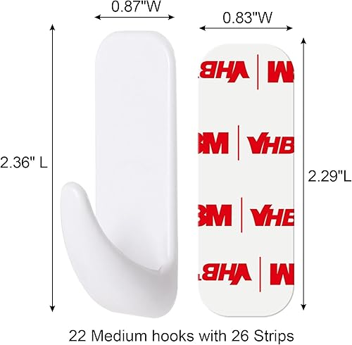 Miniatura 2 de Ganchos de pared para colgar resistentes, medianos 22 autoadhesivos de pared con 26 tiras sin daños, adhesivos para llaves, ducha, toalla, abrigo,