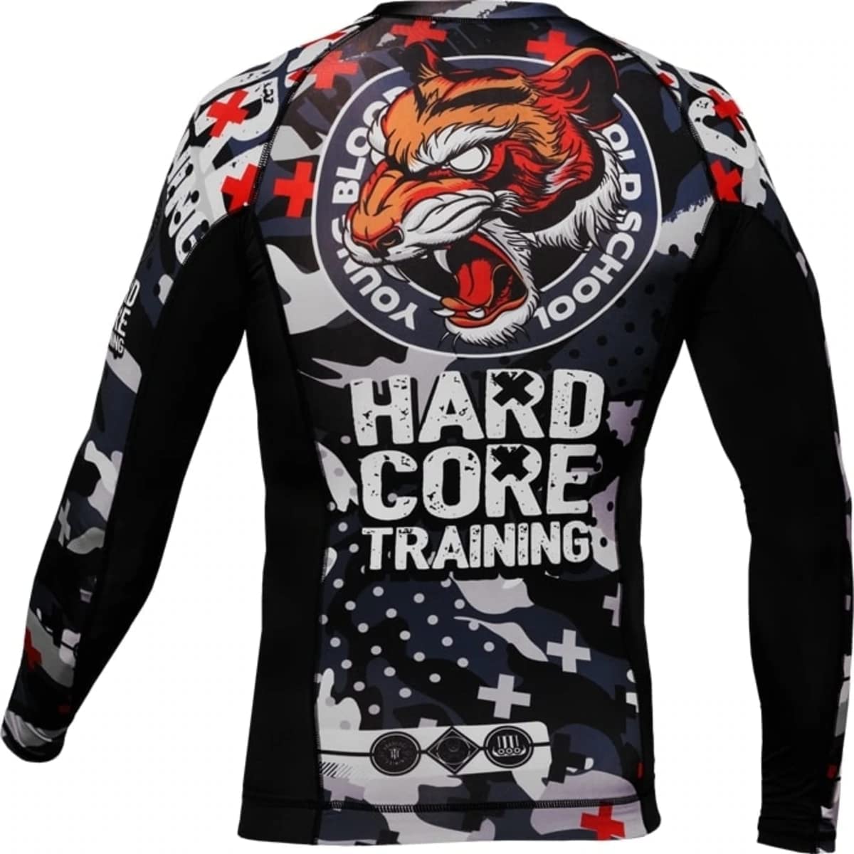Hardcore Training Rash Guard Mężczyźni Kompresja Koszulka Długi Rękaw BJJ MMA No-Gi Obcisła Grappling Boks (DE/NL/SE/PL, Alfa, M, Regularny, Regularny, Black/Orange/Red)