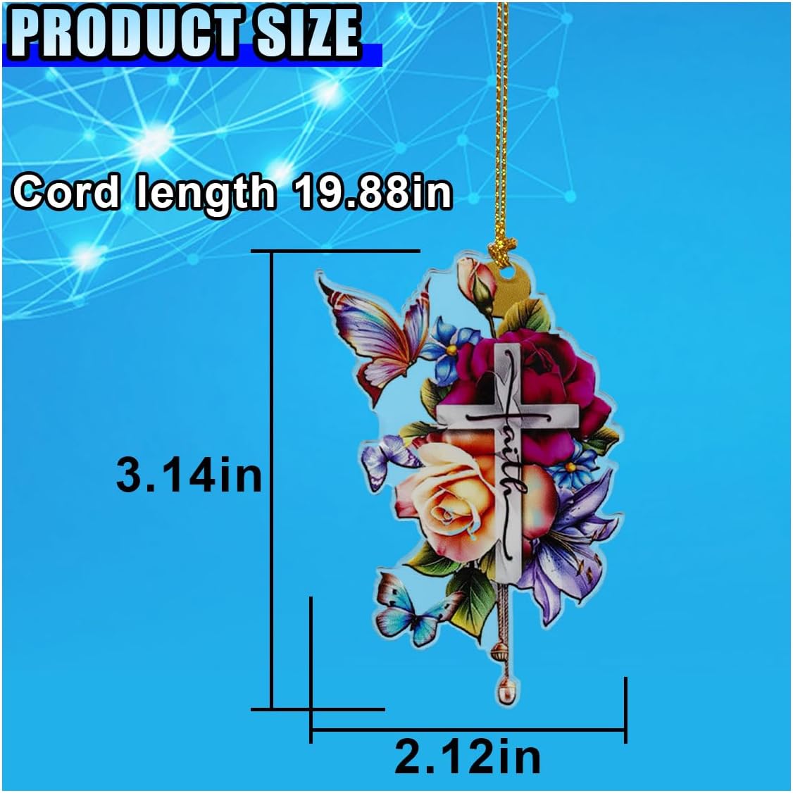 Jesus Cross Rear View Mirror Pendant, 2D Flat Acrylic Hanging Car Interior Rear View Mirror Charm, Lovely Flower Car Ornament Keepsake Decoration for Men and Women Presents (Flower) - Image 2