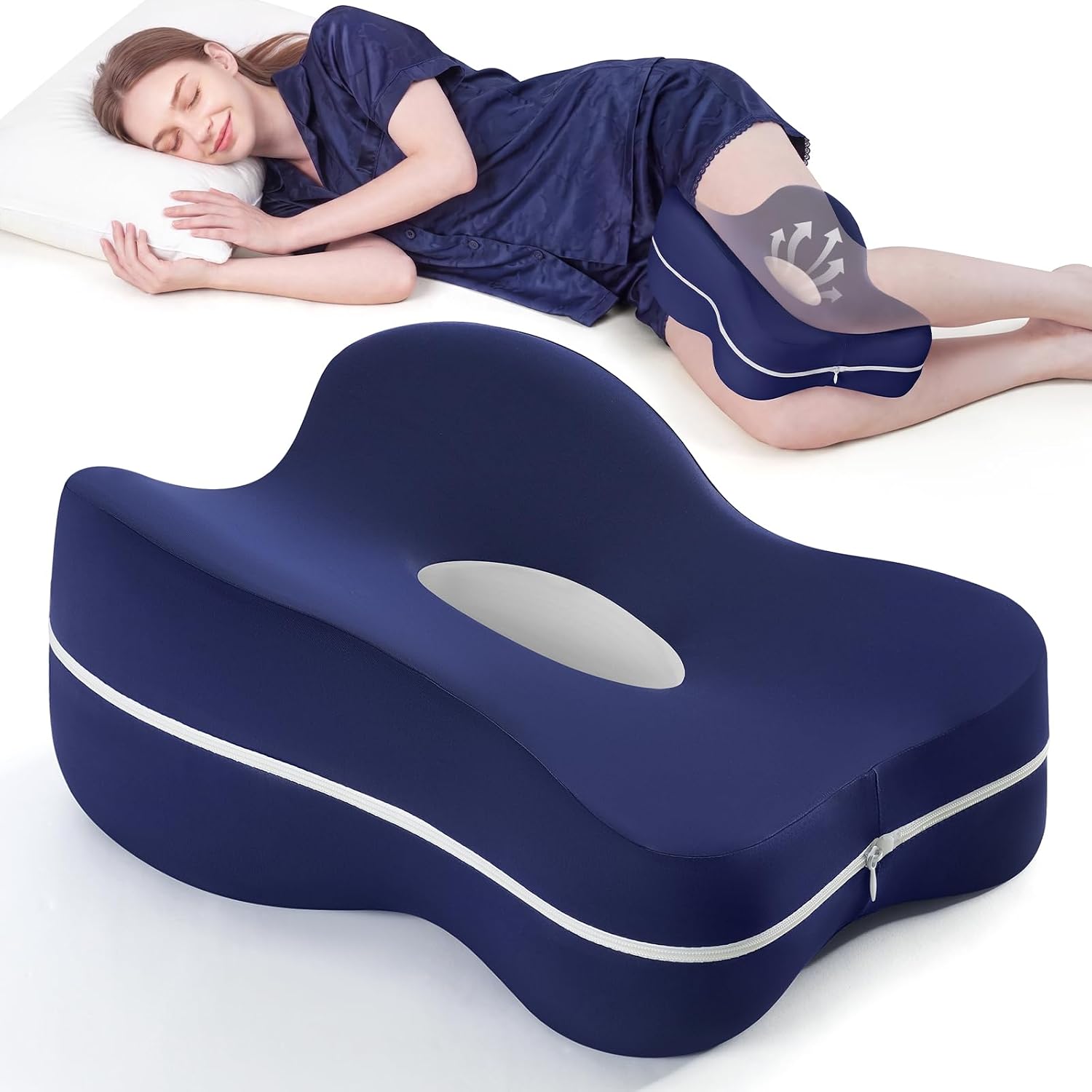 13" Extended-Length Knee Pillow for Side Sleepers with Full Thigh Support | Memory Foam Leg Pillow for Side Sleeping with Airflow Vent Reduces Heat – No Stiffening, Relieves Back/Hip/Knee Pain