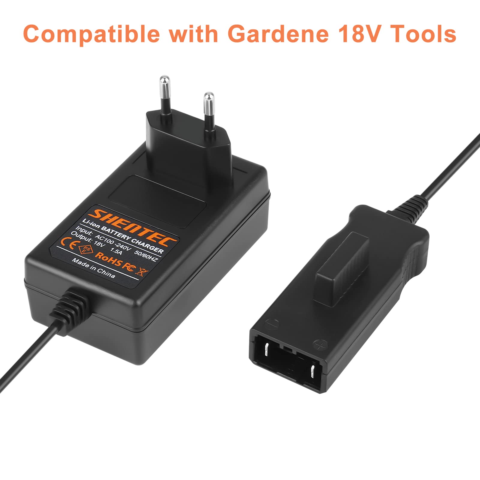 Shentec 18V Chargeur pour Gardena 9840-20 8878-20 8025-20 18 V (ne Convient Pas aux Batteries NI-MH/NI-CD)