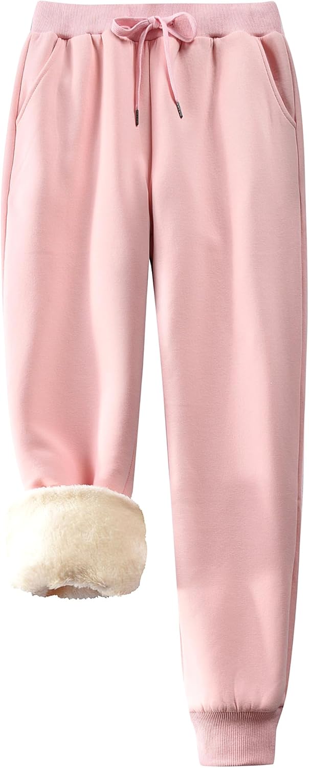 KOMANA Women's Sherpa Cotton Sweatpants High Stretch Warm Fleece Pants Drawstring with Pockets