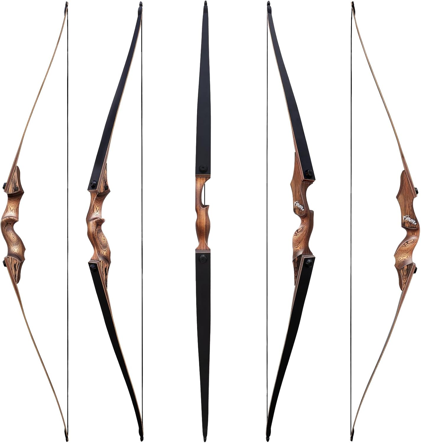 60'' Black Hunter Longbow Set for Adults 20-60lbs Takedown Wooden Longbow for Hunting Right Hand Bow Kit for Shooting Target