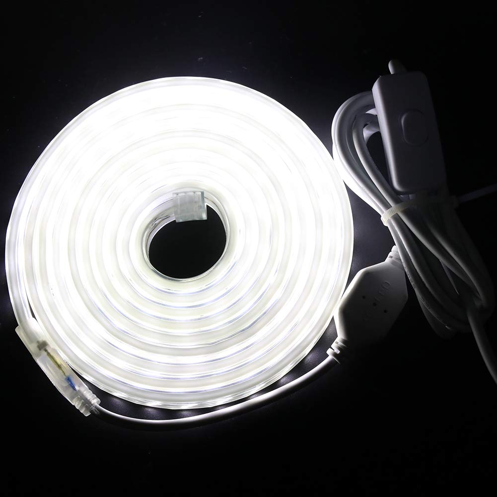 XUNATA 20m 220V Tira LED SMD 2835 Blanco Frio, Super Brillante (276 LED/m) Luz de cuerda LED Flexible, IP67 Impermeable para escalera cocina interior Decoración