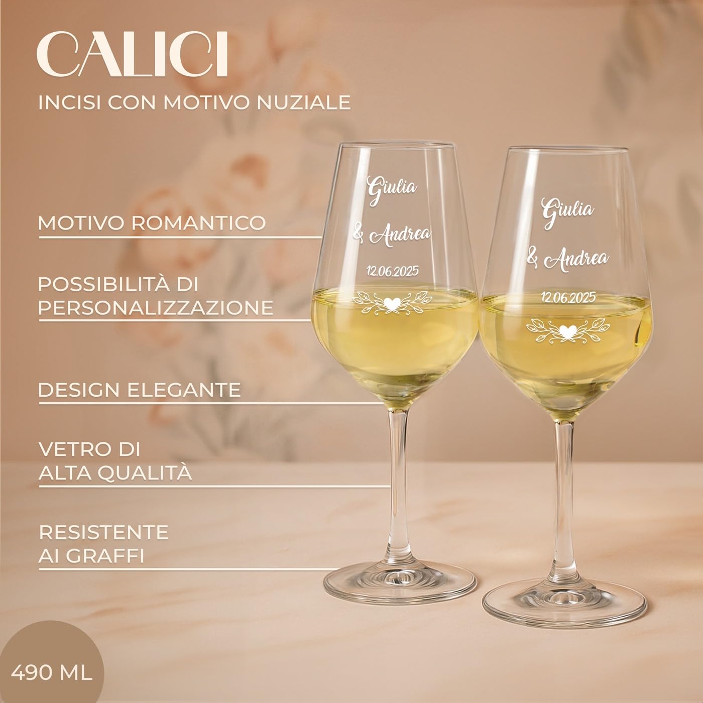 Maverton Calici Vino x2 Personalizzati - Bicchieri Vino Rosso o Vino Bianco 490 ml - Incisi per Lei e Lui - Scatola Legno Personalizzata - Regalo per Sposi e Coppia - Regali Personalizzati