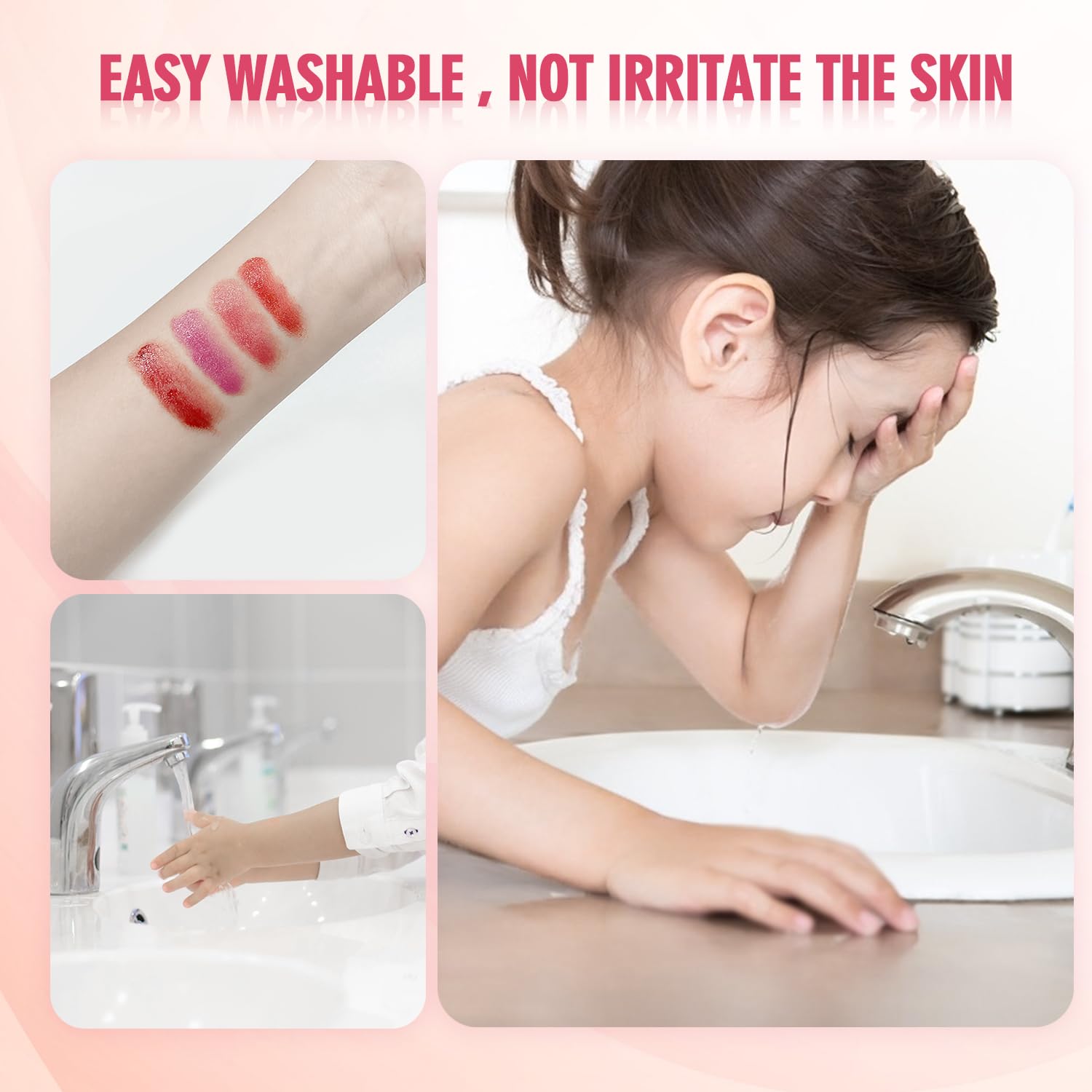 Kit de maquillaje portátil para niñas, lavable, juego de maquillaje con brocha, juego de paleta de maquillaje para adolescentes, juego de regalo en fiesta de cumpleaños de Halloween (33 colores rojo) 6