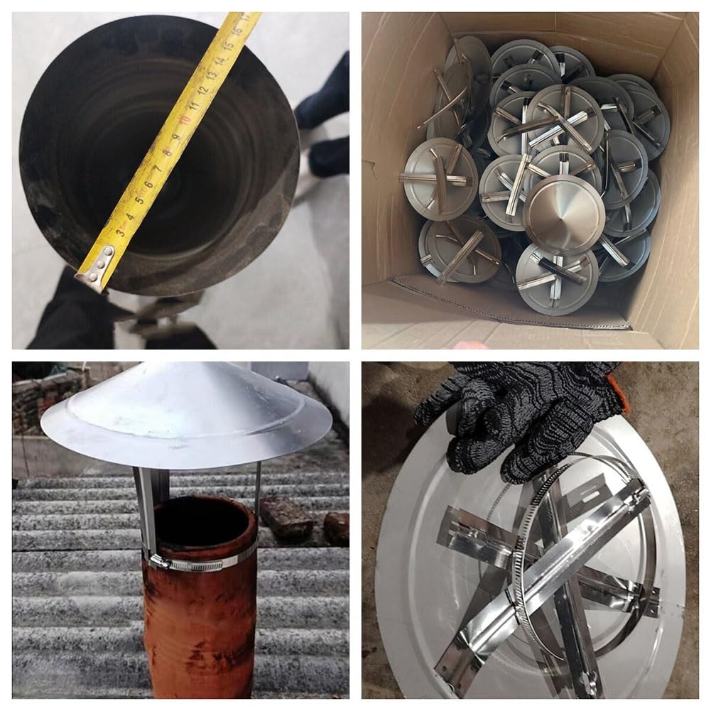 Tapa para chimenea, cubierta para conducto de chimenea de acero inoxidable 304 con tiras metálicas ajustables y guantes(150 mm/5.9 in)