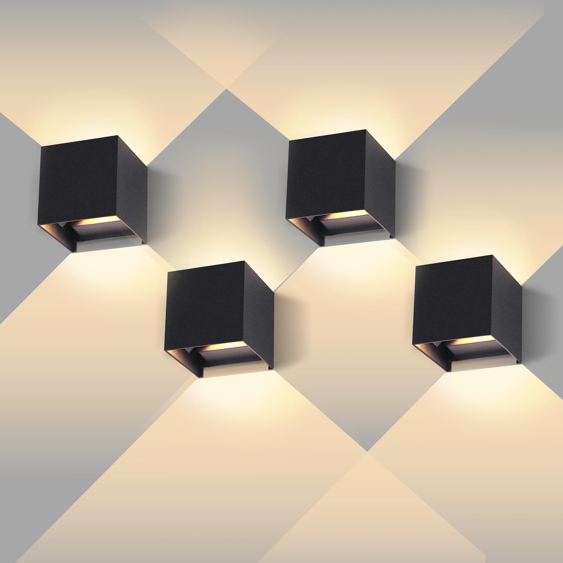 Yicale 4Pcs 12W Outdoor Wall Lights ,Ip65 Waterproof Led Outside Wall Light 3000K Up Down Outside Light Adjustable Beam Aluminum,Black Up And Down Lights Outdoor For Garden,Garage,Garden,Living Room