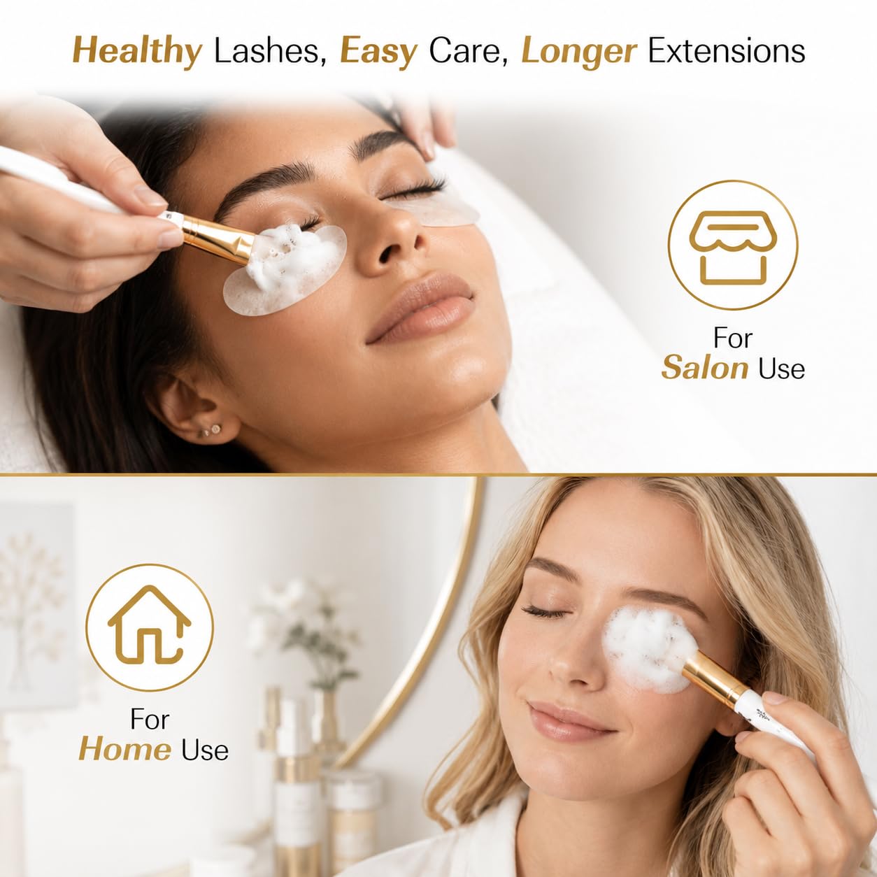 Cleanser de extensión de pestañas 50 ml + pinceles + botella de enjuague, Champú de espuma de pestañas para extensiones y pestañas naturales, sin sulfatos, uso en salón y familiar.