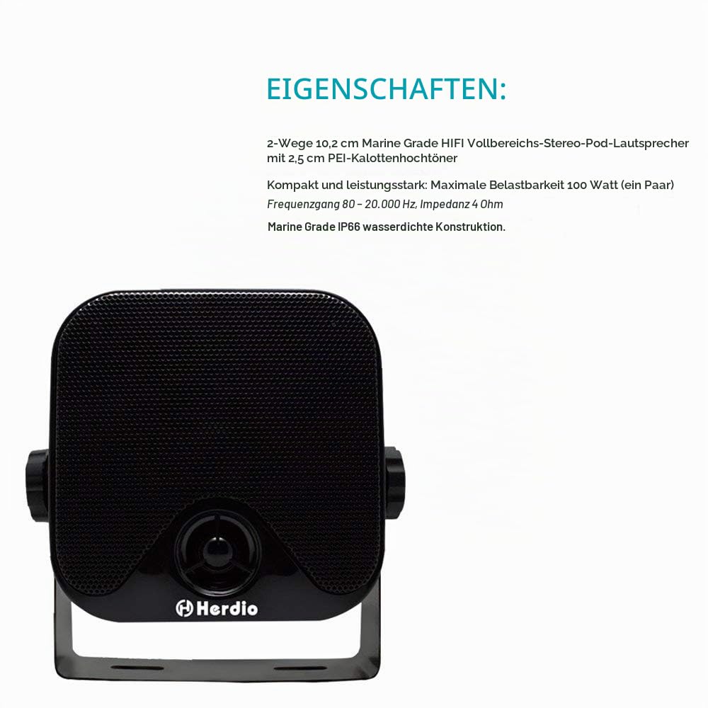 Herdio wasserdichte Marine-Lautsprecher Wandmontage 4-Zoll-Box-Lautsprecher Wasserdicht IP66 für Boat Spa ATV UTV Badezimmer 60 Watt (120 Watt EIN Paar), Schwarz