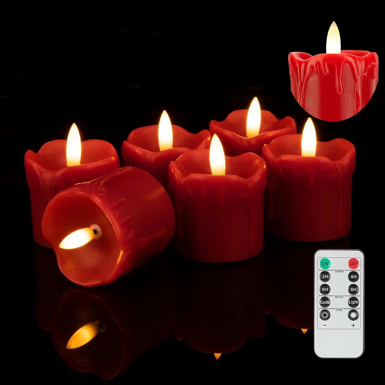 Red Flameless Votive Candles, Dripless 2" x 2" Led