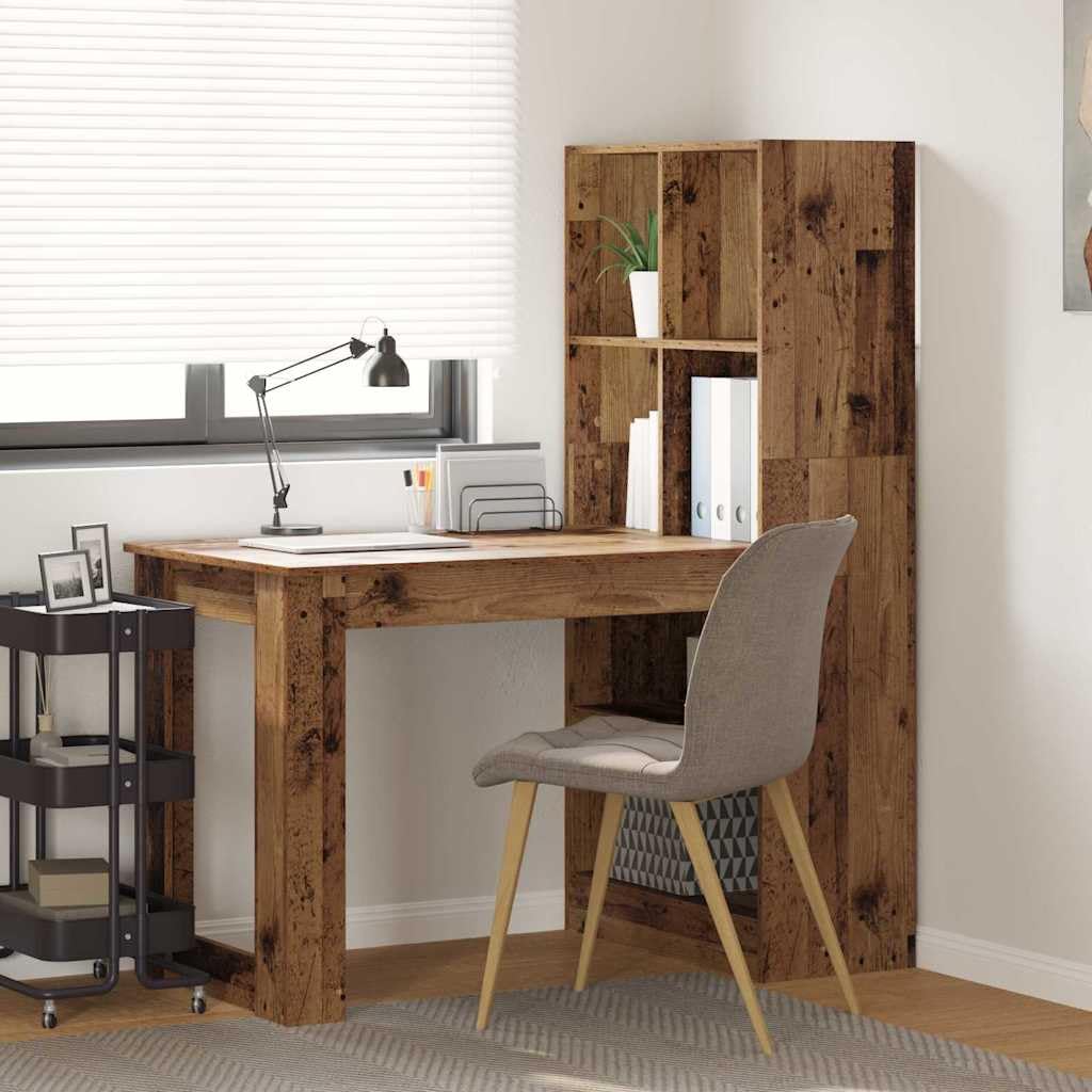 Scrivania con scaffale, in legno anticato, 122 x 67 x 145 cm, per ufficio, gaming, postazione di lavoro, casa, ergonomica, salvaspazio