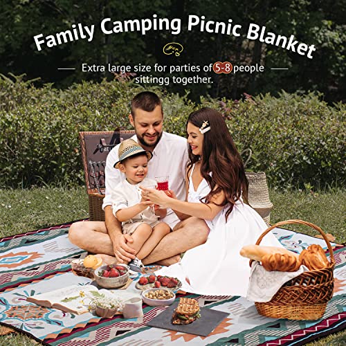 LARUTAN Outdoor Picknickdecke Boho, 200x200cm Stranddecke Sandfrei, Tragbare Waschbar Strandunterlage Picknickdecke für Trocken Strand, BBQ, Picknick, Wandern, Reisen Campingdecke Grün