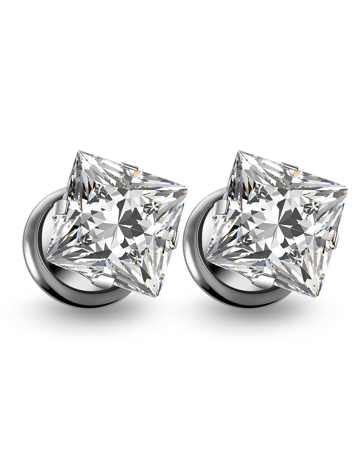 Qiwnswoy ASTM F136 Titanium Square CZ Ear Gauges Screw Fit Flesh Tunnels Plugs Gauges Earring Expander Stretcher Ear Tunnels for Ears 8G 6G 4G 2G 0G