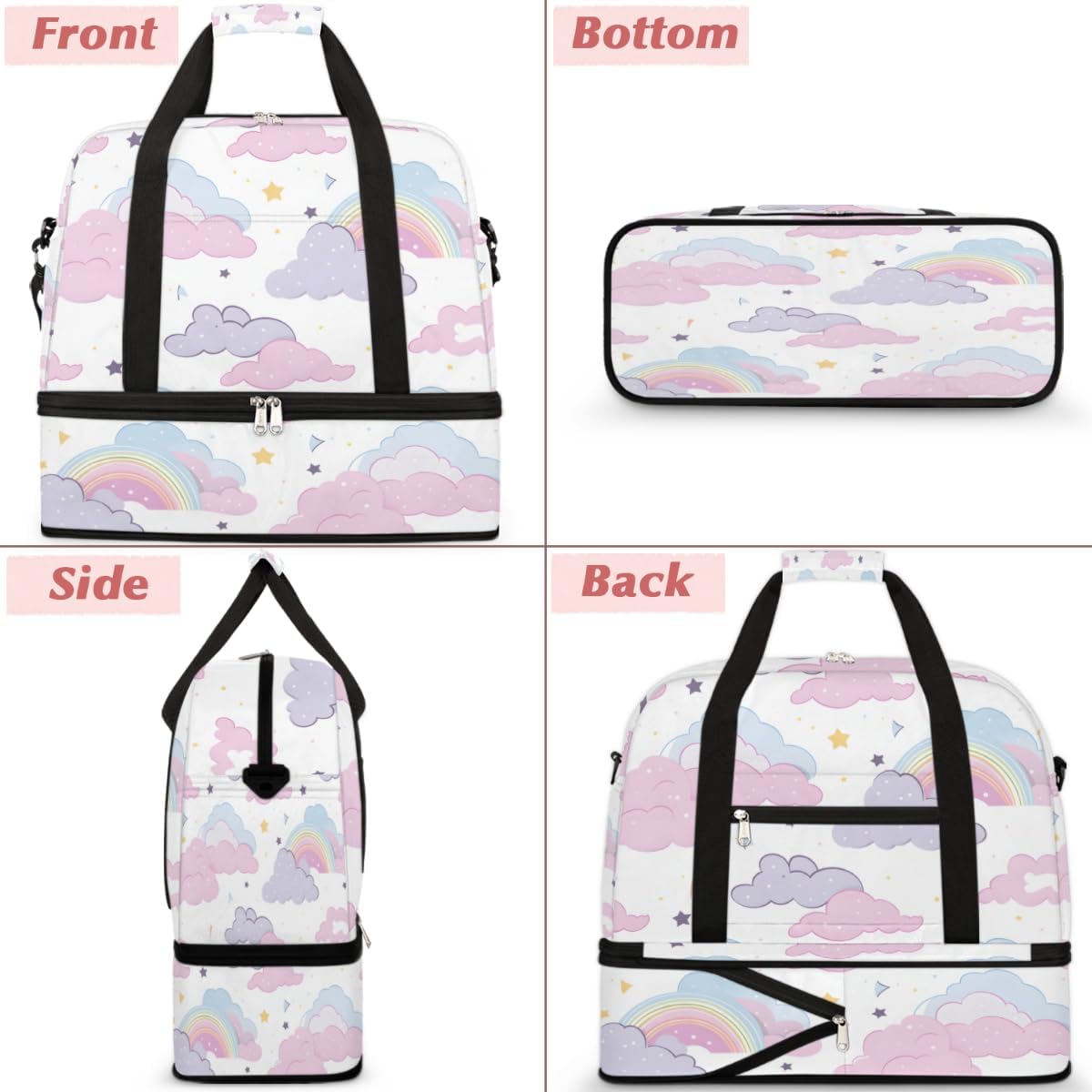 QsirBC Sky Theme Decor Gym Bag for Women Duffle Tote with Shoes Compartment Men Weekender Duffel for Dance Travel Sports Swimming Overnight