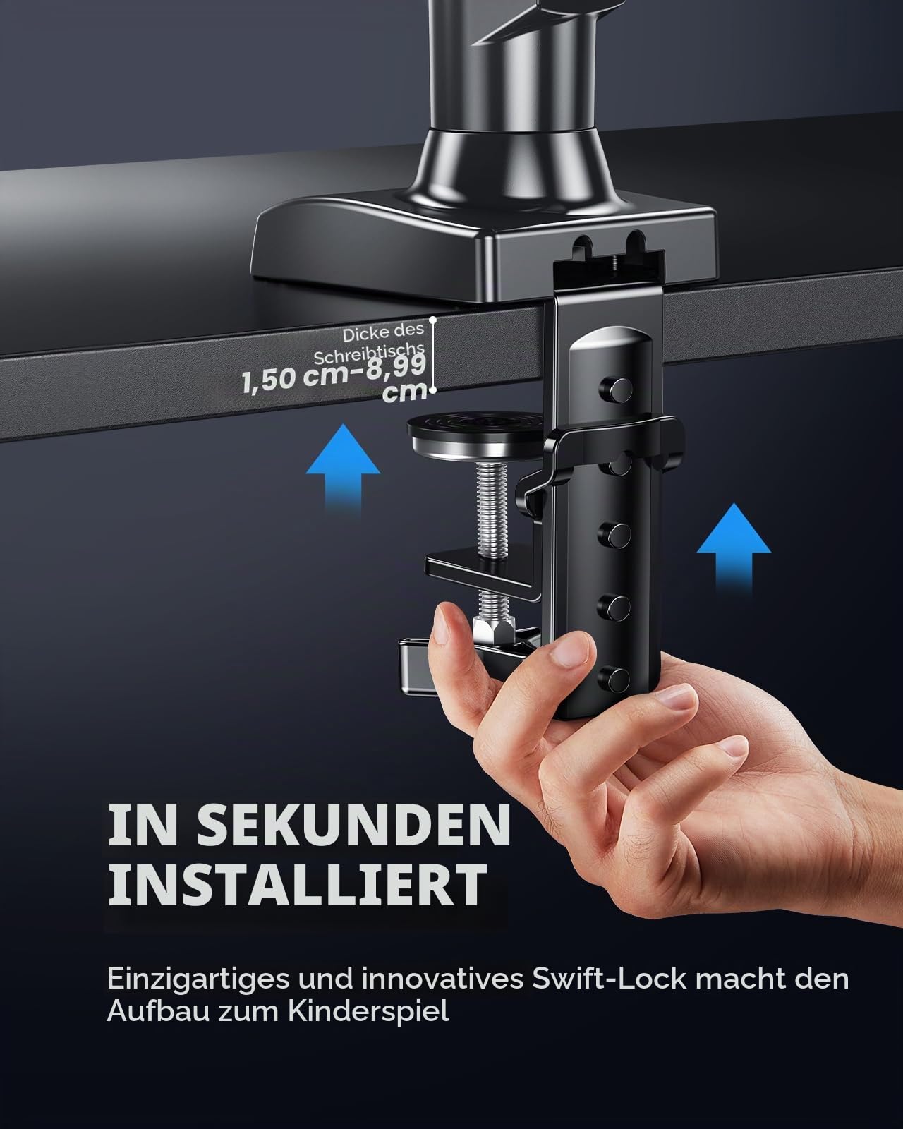 HUANUO Monitor Halterung für 13 bis 32 Zoll Bildschirme, Einzelner Monitorarm Ständer Hält 2~9 kg, Höhenverstellbare mit Neigungen, Schwenken, Dreht, VESA 75 & 100 mm