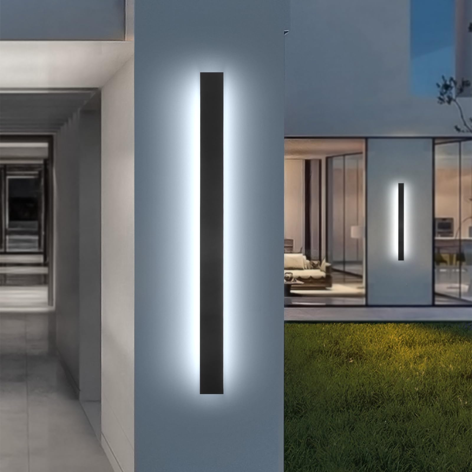 AioTio Outdoor Wall Lights Exterior,2pack 31.5inch Black Outdoor Light Fixtures Wall Mount,Waterproof Modern Porch Lights Wall Sconce,Dimmable Long LED Linear Outside Lighting for Garage