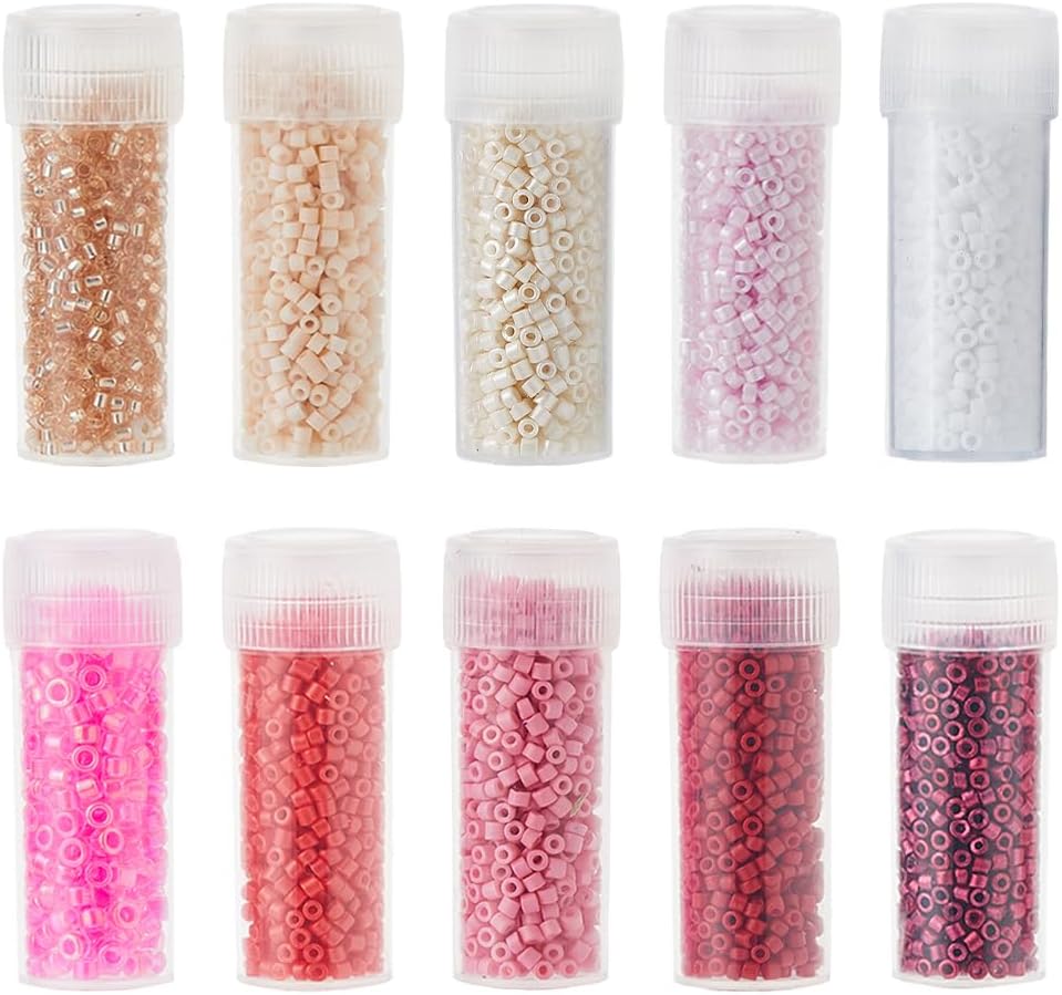 DICOSMETIC 50G 10 Colors Cylinder Glass Seed Beads 2mm Mini Red Bead Set Round Mini Glass Bead Loose Spacer Craft Beads for Bracelet Necklace Earring Jewelry Making