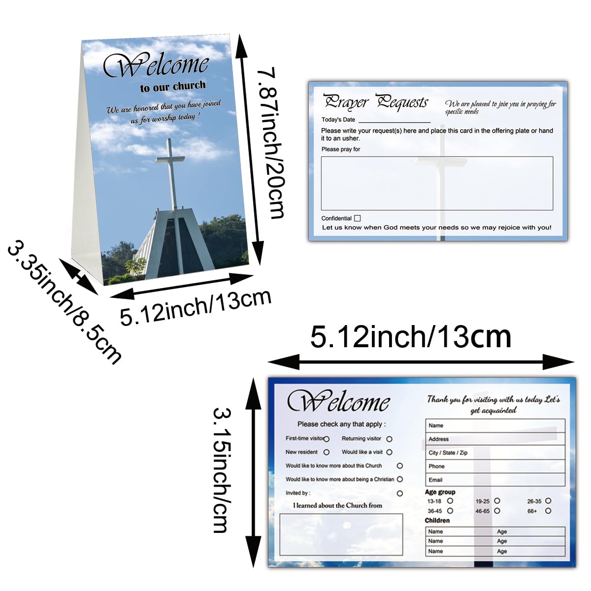 Remerabel 101 Pcs Church Visitor Cards Church welcome cards 1 Welcome to Our Church Sign and 100 Pcs 4 x 6 inch Prayer request cards Church connection cards for Church Greeting Praying (English) - Image 2