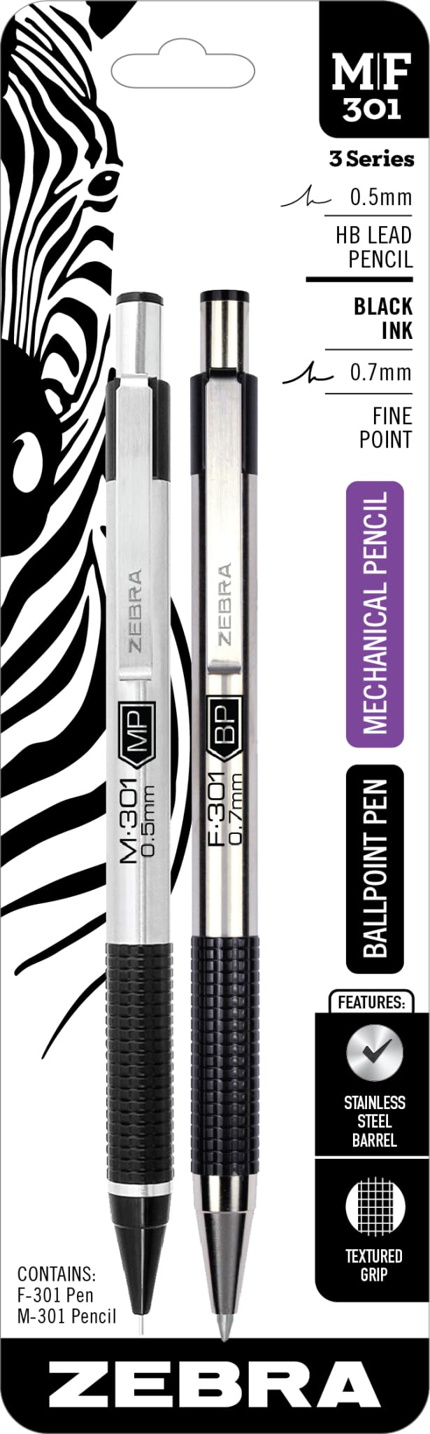 Amazon.com: Zebra Pen Stainless Steel Writing Set, M-301