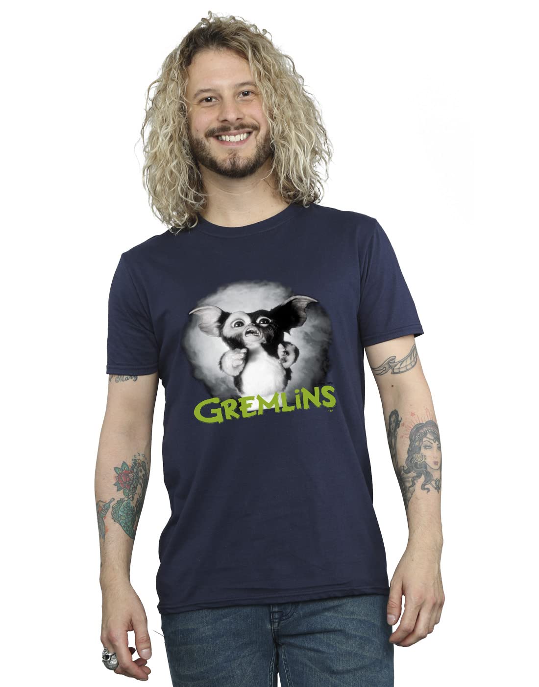 Absolute Cult Gremlins Men's Scared Green T-Shirt Navy Blue Medium