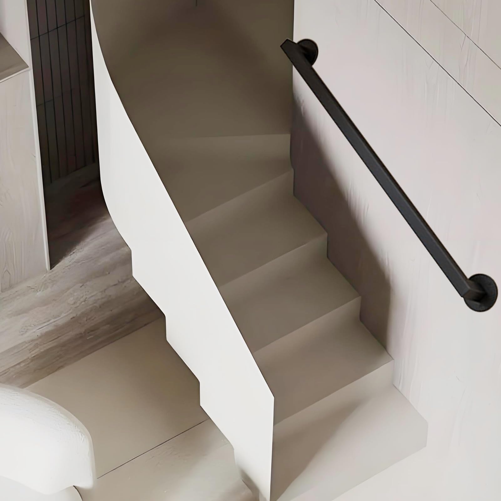 Schwarzer Haltegriff aus quadratischem Rohr für den Außenbereich, Handlauf mit Wandhalterungen und Metallschrauben, moderne Stützstange für Flure, mattschwarze Wandhalterung für Treppengeländer(330cm)