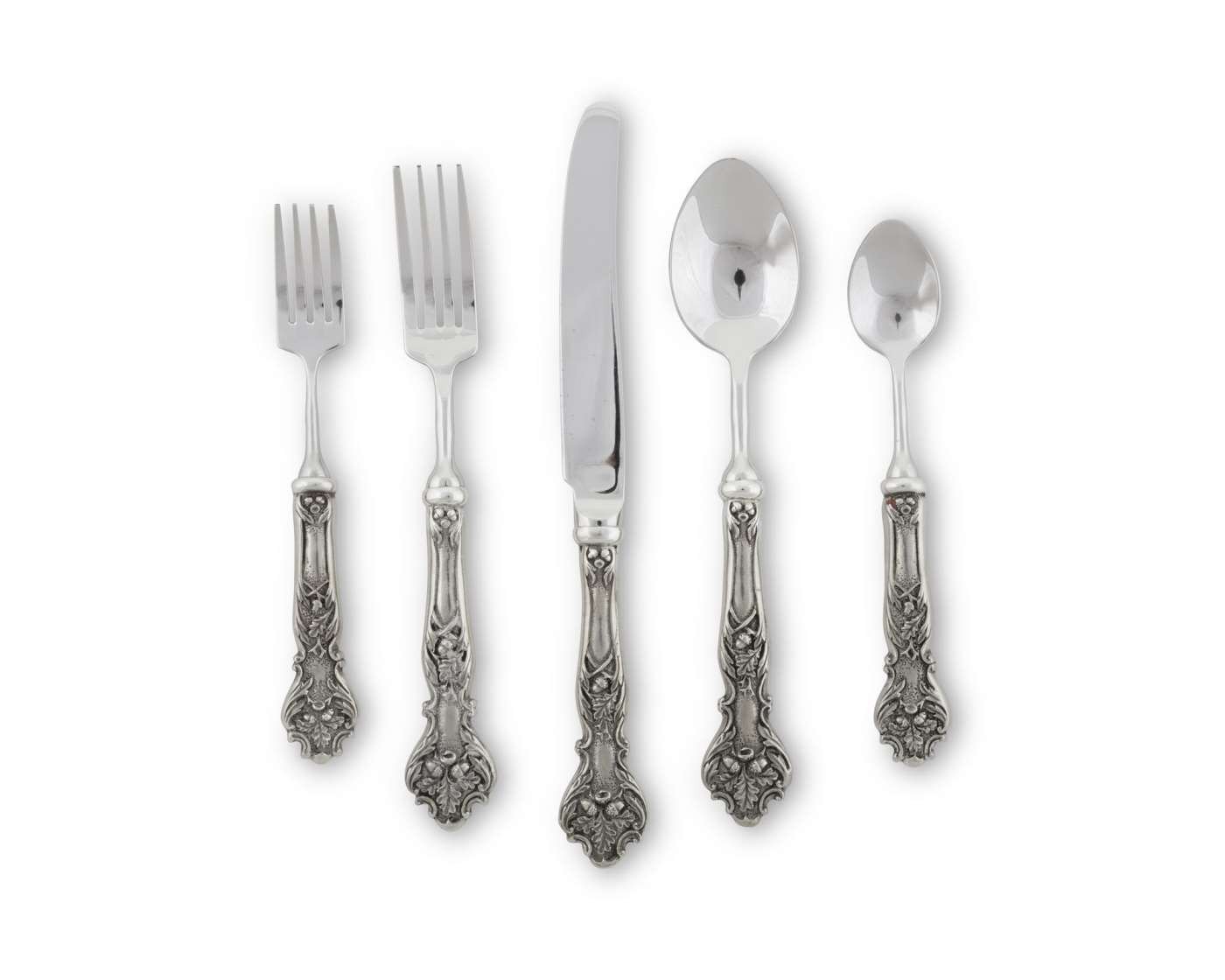 Vagabond House5 Piece Pewter Mighty Oak Flatware Set - Woodland Silverware 9.5 inch Long