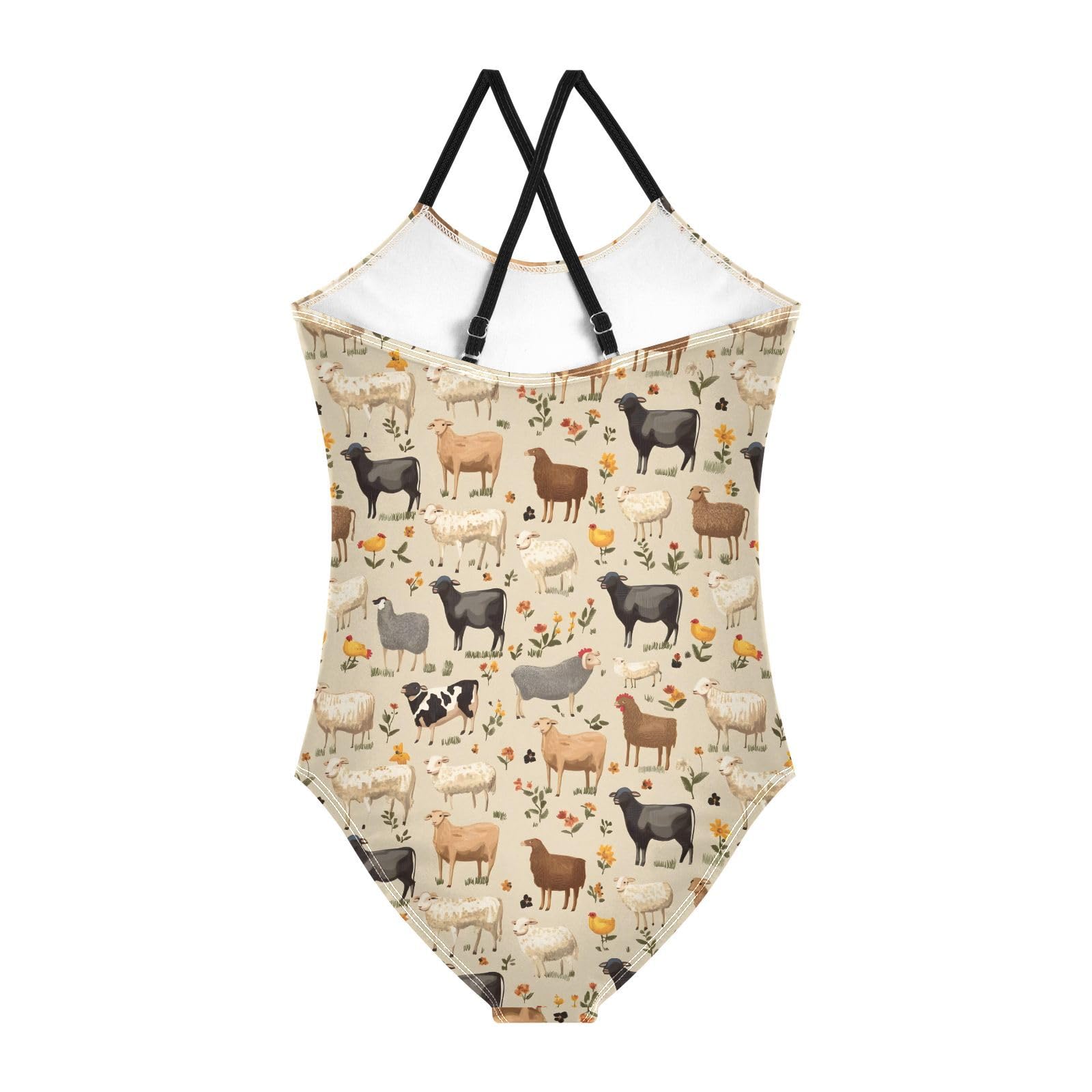 ALAZA Cow Sheep Chicken Girls Swimsuit Bathing Suit Beach Swimwear One Piece 3T