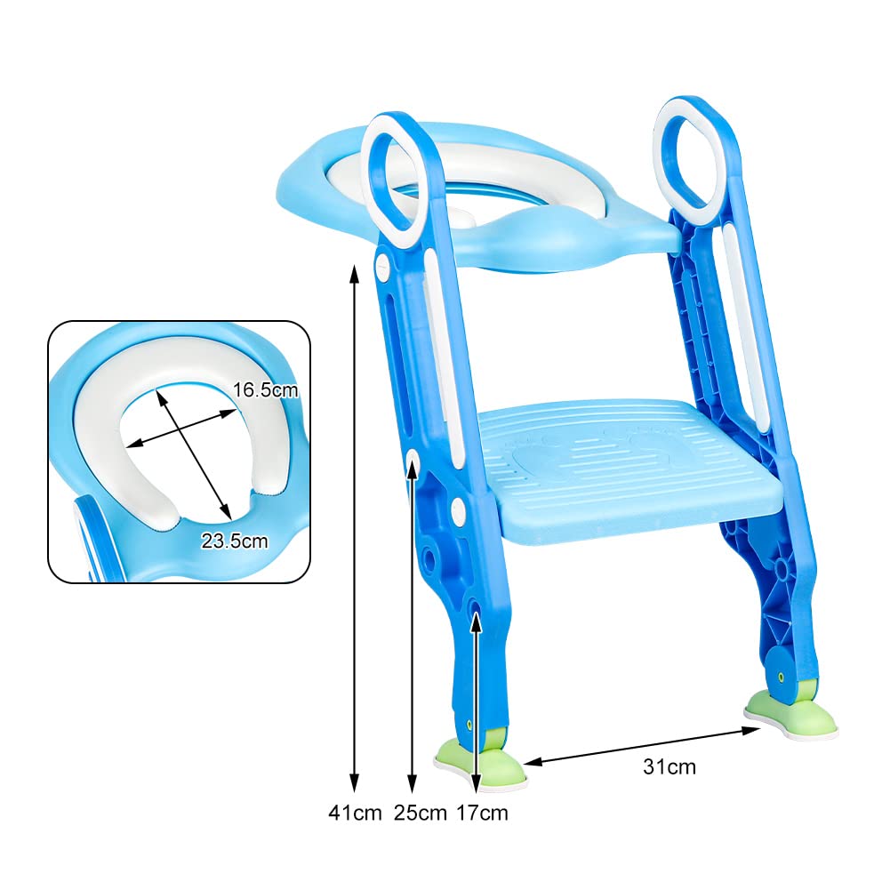 Bambini WC Vasino Riduttore Water, Portatile Pieghevole Vasino Sedia con Scaletta & PVC Cuscini, Rialzo Gradini Bagno Toilette Bimbi, Vasino Portatile per Bambini da Viaggio. (Azzurro + blu)