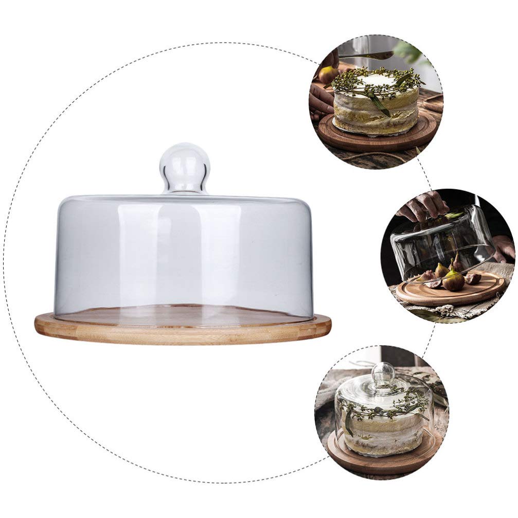 Cabilock Cloche Alimentaire En Verre Avec Plateau Rond 9.25 Pouces Couverture De GâTeau Protectrice Pour Buffet RéCeption FêTe