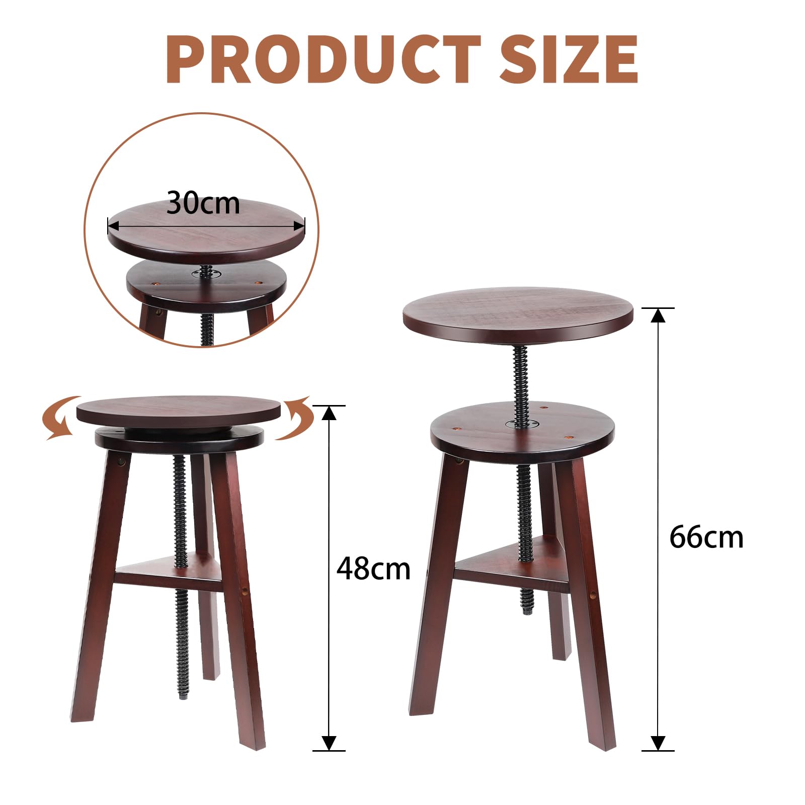 lalago Sgabello da pittura, diametro 30 cm, altezza 48-65 cm, sgabello da disegno in legno di faggio, girevole a 360°, sedia in legno per tavolo da disegno, sedia girevole per artisti, sgabello da