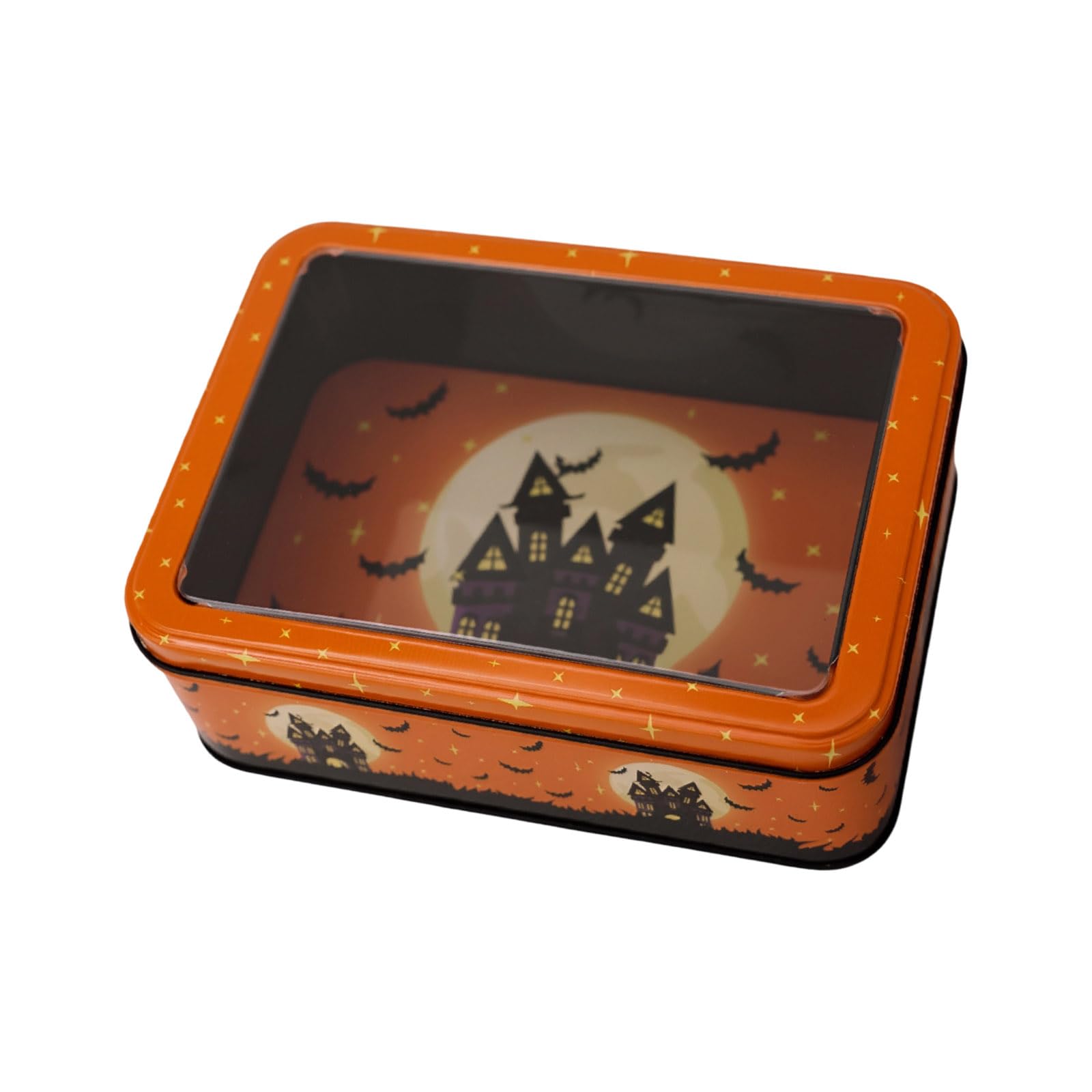 our fave Halloween Tin Box with Viewable Clear Lid Candy Display Container Great for Treats Storage and Party Supplies Halloween Present Container