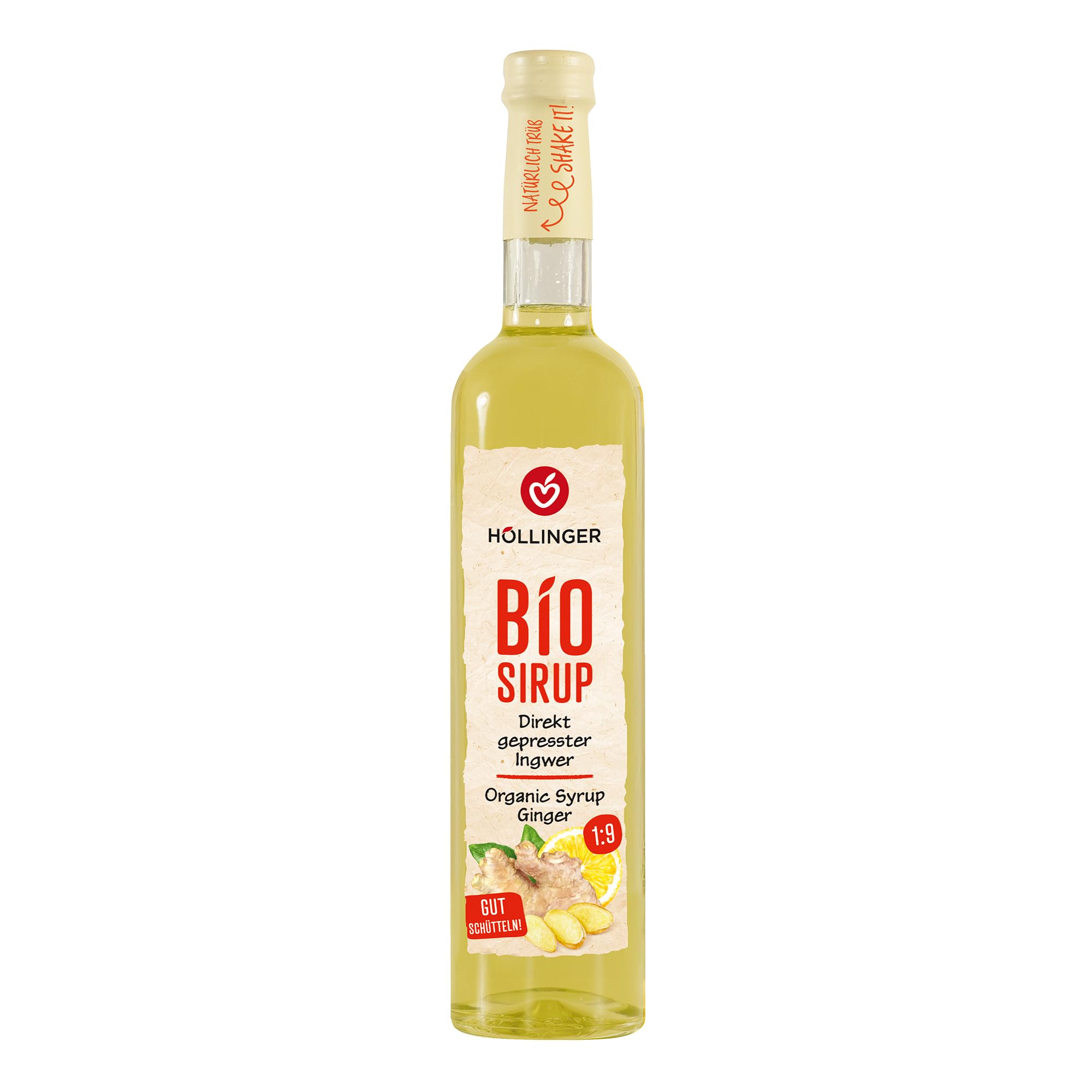 Sciroppo di zenzero biologico Höllinger - Organic Ginger Syrup, Vegan, 3x500ml Glass Bottle, Fresh and Spicy with Lemon Note