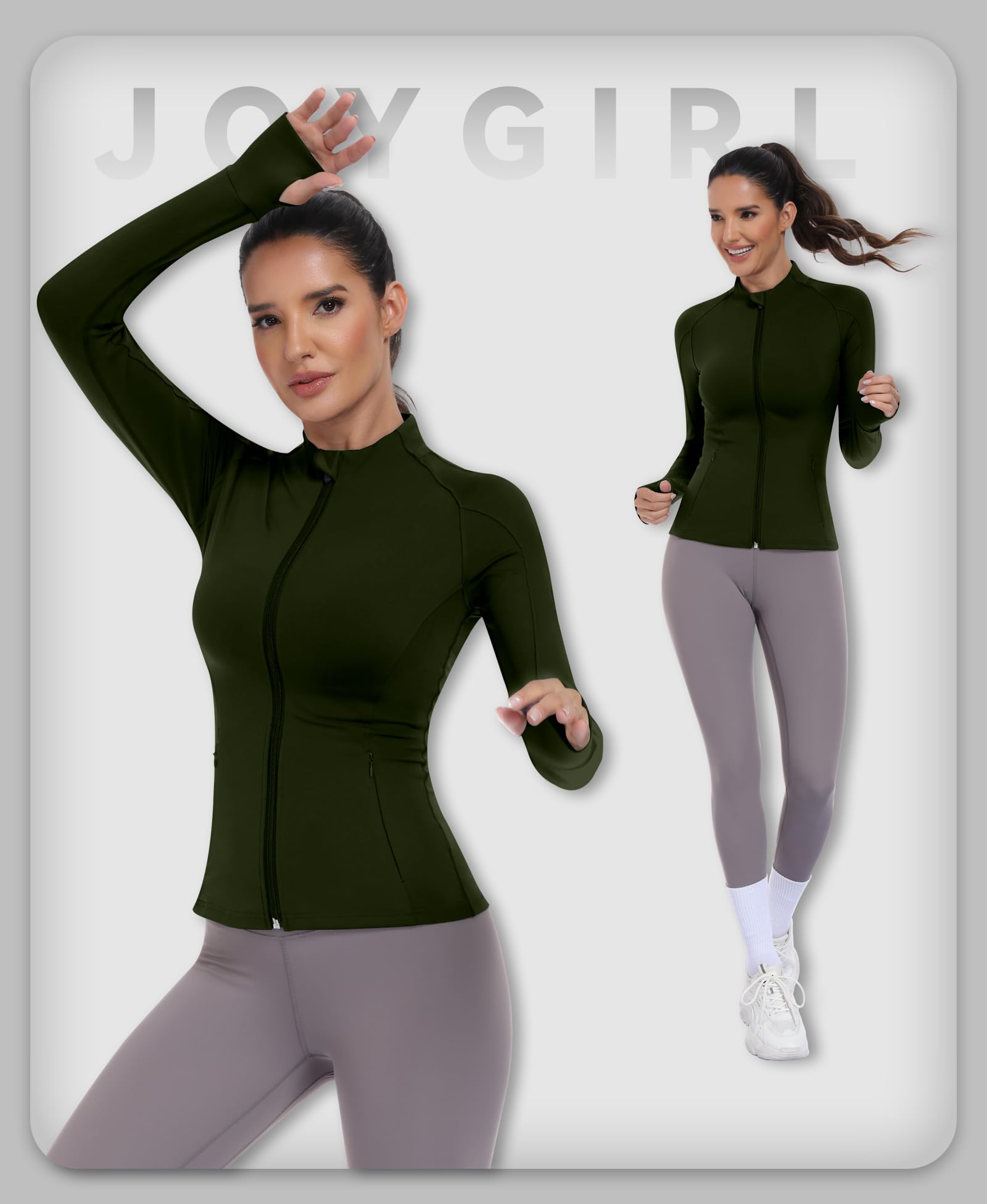 JoyGirl Chaqueta deportiva para mujer, con cremallera, bolsillos para el gimnasio, yoga, fitness, chaqueta ligera con agujero para el pulgar