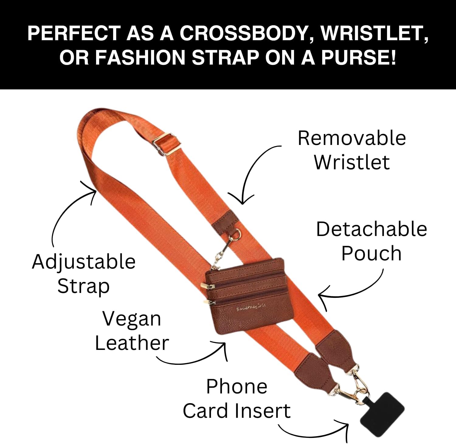 Save the Girls Clip and Go Phone Strap Solid (Brown - Brown Pouch) - Crossbody Phone Strap Chain with Zipper Wallet Pouch – Phone Lanyard with Zippered Pouch - Image 3