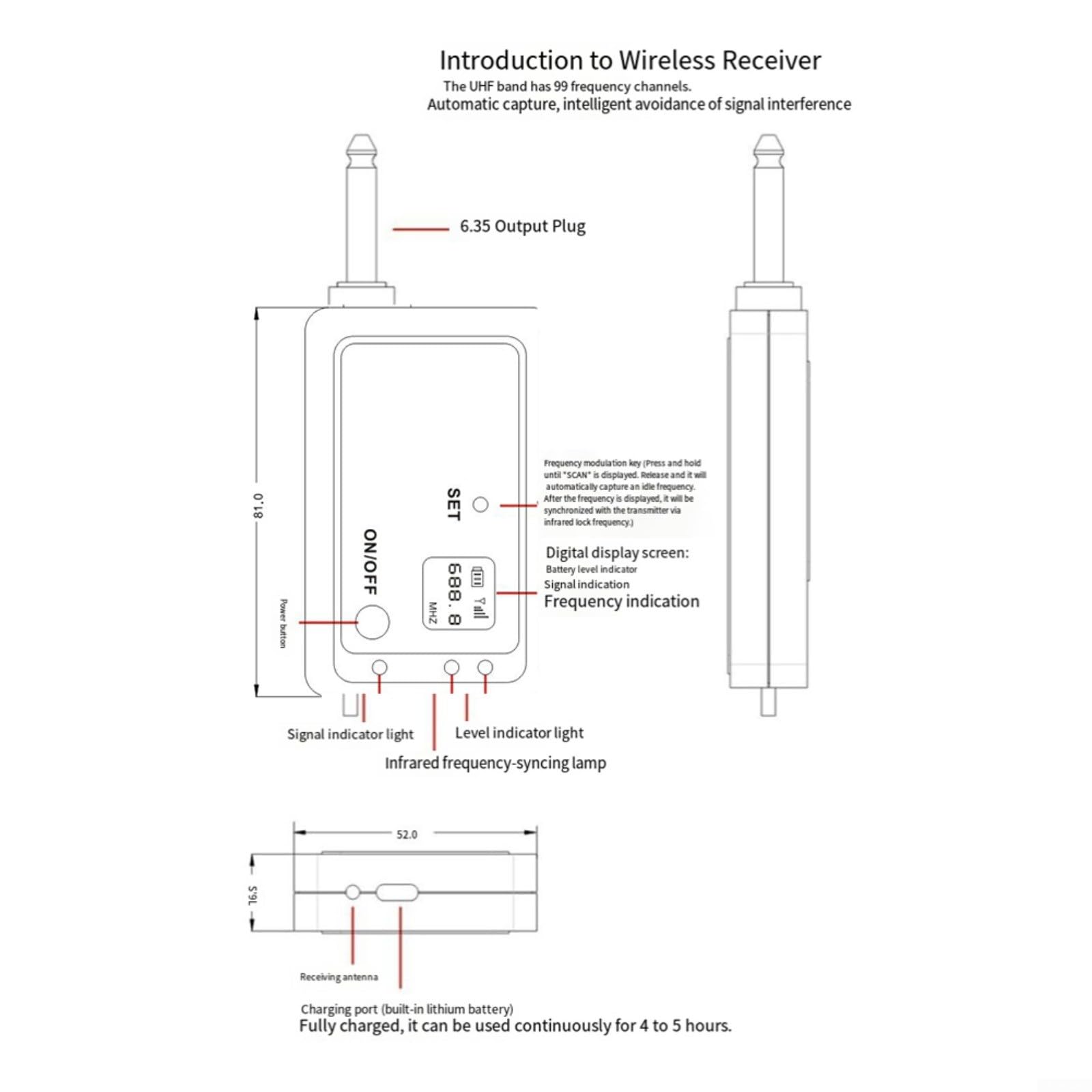 Kabelloses Mikrofon mit UHF-Technologie für Saxophon und Blechblasinstrumente mit flexiblem Schwanenhals zur Positionseinstellung
