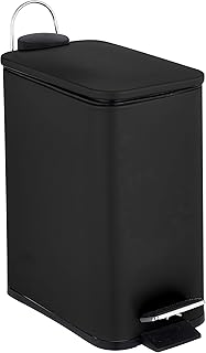 Optimal Products 5L Pedal Bin Slim Lid Soft Close Brush Holder Home Office Waste Paper Dustbin (5L BLACK BIN ONLY)