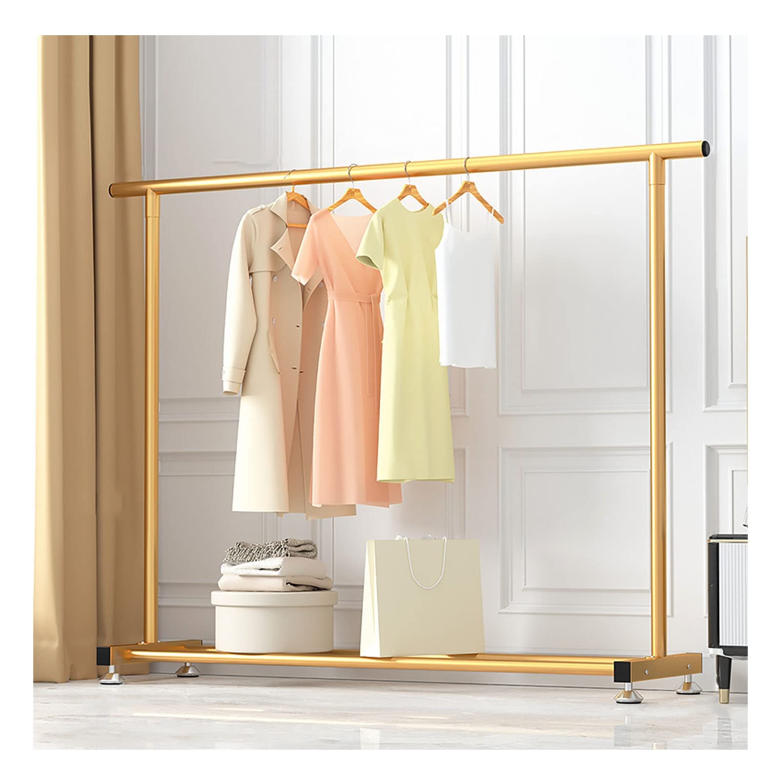 Aycdl Gold Heavy Duty Metal Garment Rack With Lower Storage Shelf Multi Functional Clothing Hanger For Bedroom Entryway Coat Display Stand Tidy Organization Solution,-150Cm