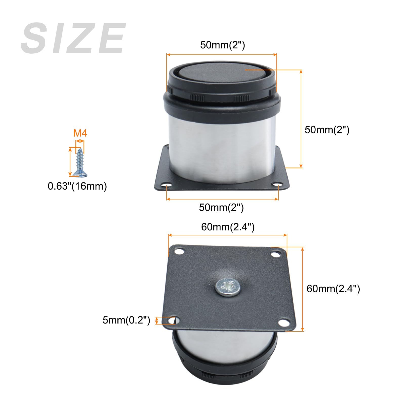 METALLIXITY Furniture Legs (2 Inch Height) 4Pcs, Stainless Steel Furniture Cabinet Metal Legs with Screws - Image 2